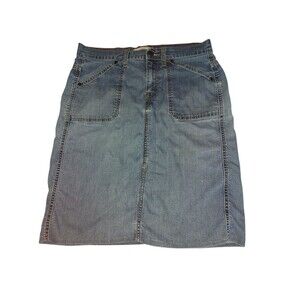 Vintage Levi Strauss Denim Midi Pencill Skirt Misses 12 Light Blue Stretch Y2K